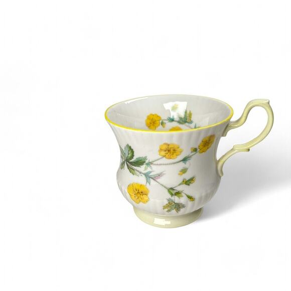 Vintage Teacup Saucer Queens Rosina Fine Bone China Ribbed Footed Yellow Flowers - Picture 4 of 11